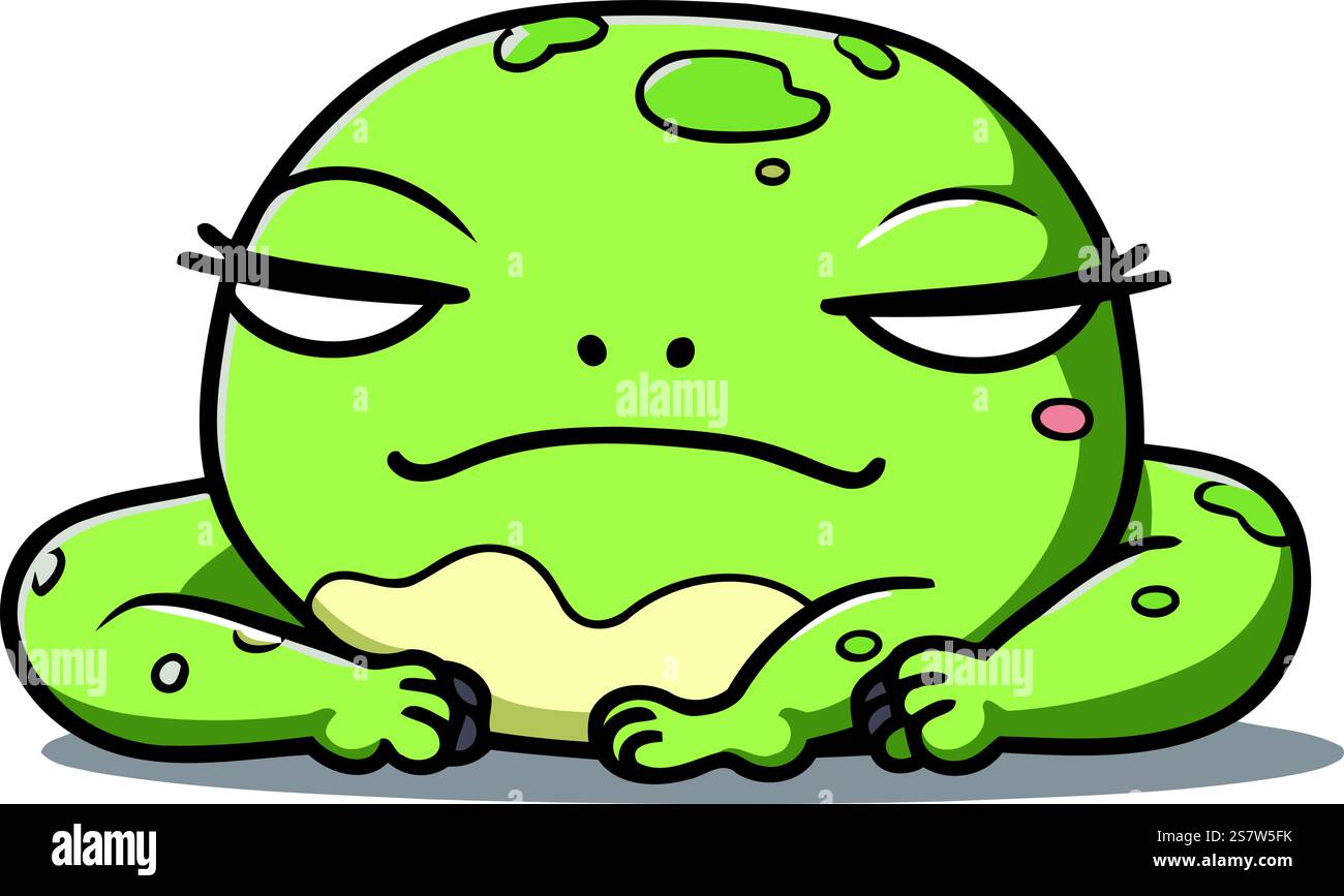 Müde grüne Froschfigur Cartoon Vektor Illustration. Müdes Froschmaskottchen. Stock Vektor