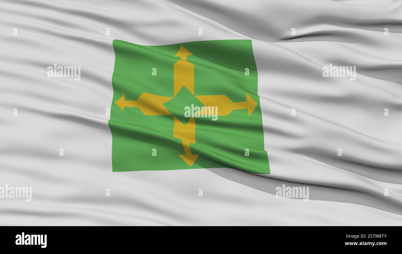 Closeup Brasilia Stadt Flagge, Hauptstadt von Brasilien, winken im Wind Stockfoto