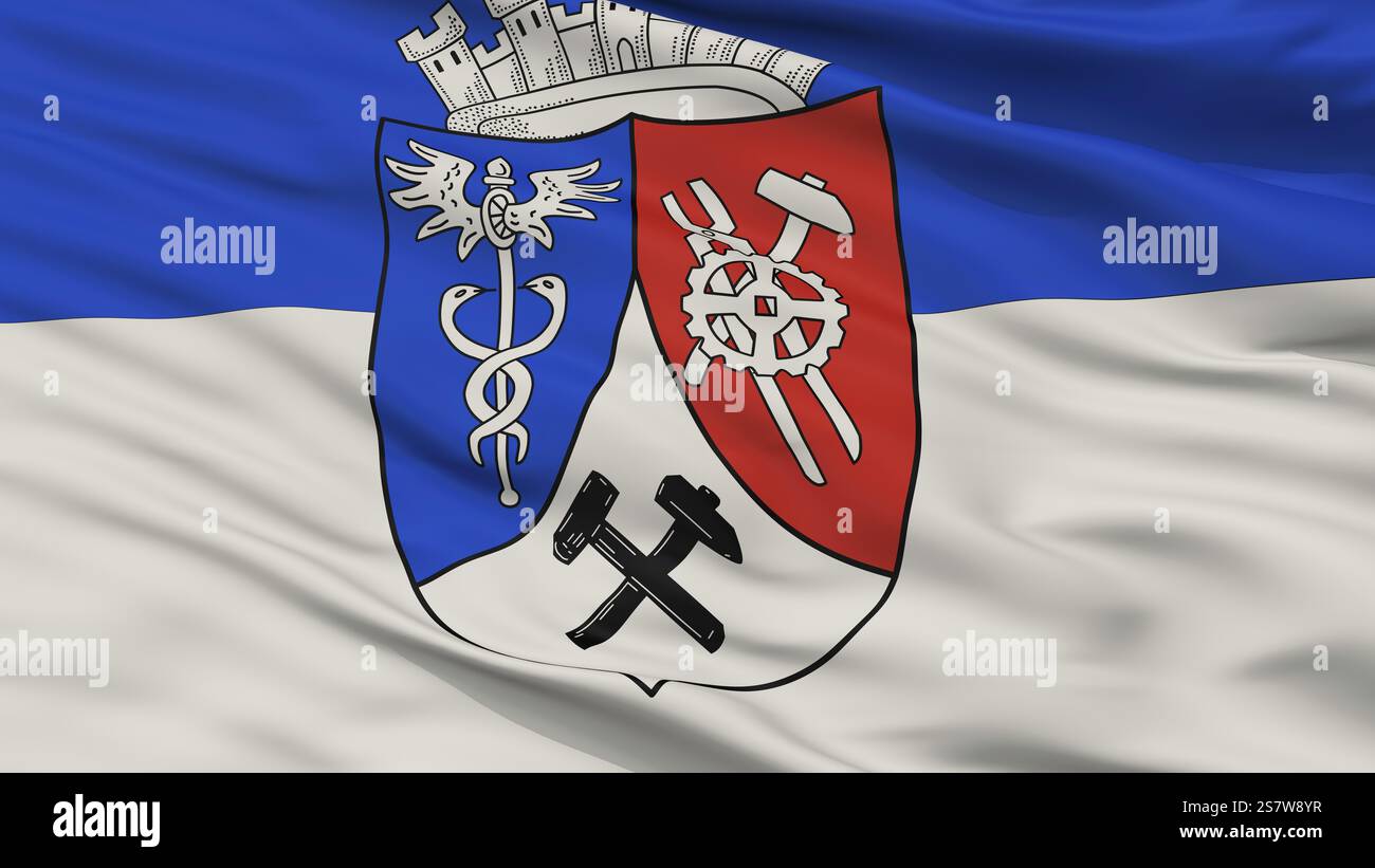 Stadtflagge Oberhausen, Land Deutschland, Großansicht, 3D-Rendering Stockfoto