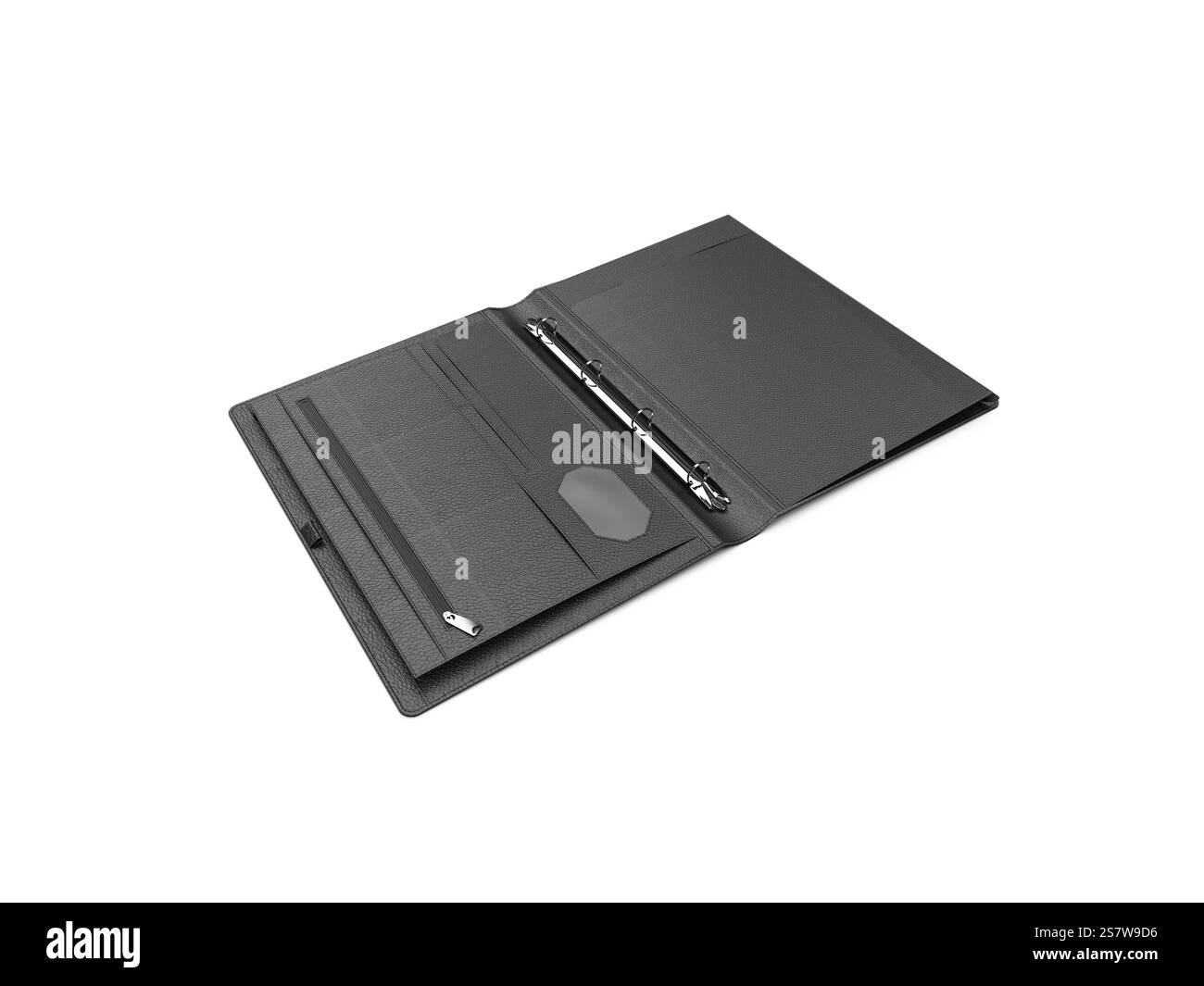 Isolierte schwarze Ledertasche über weiß Stockfoto