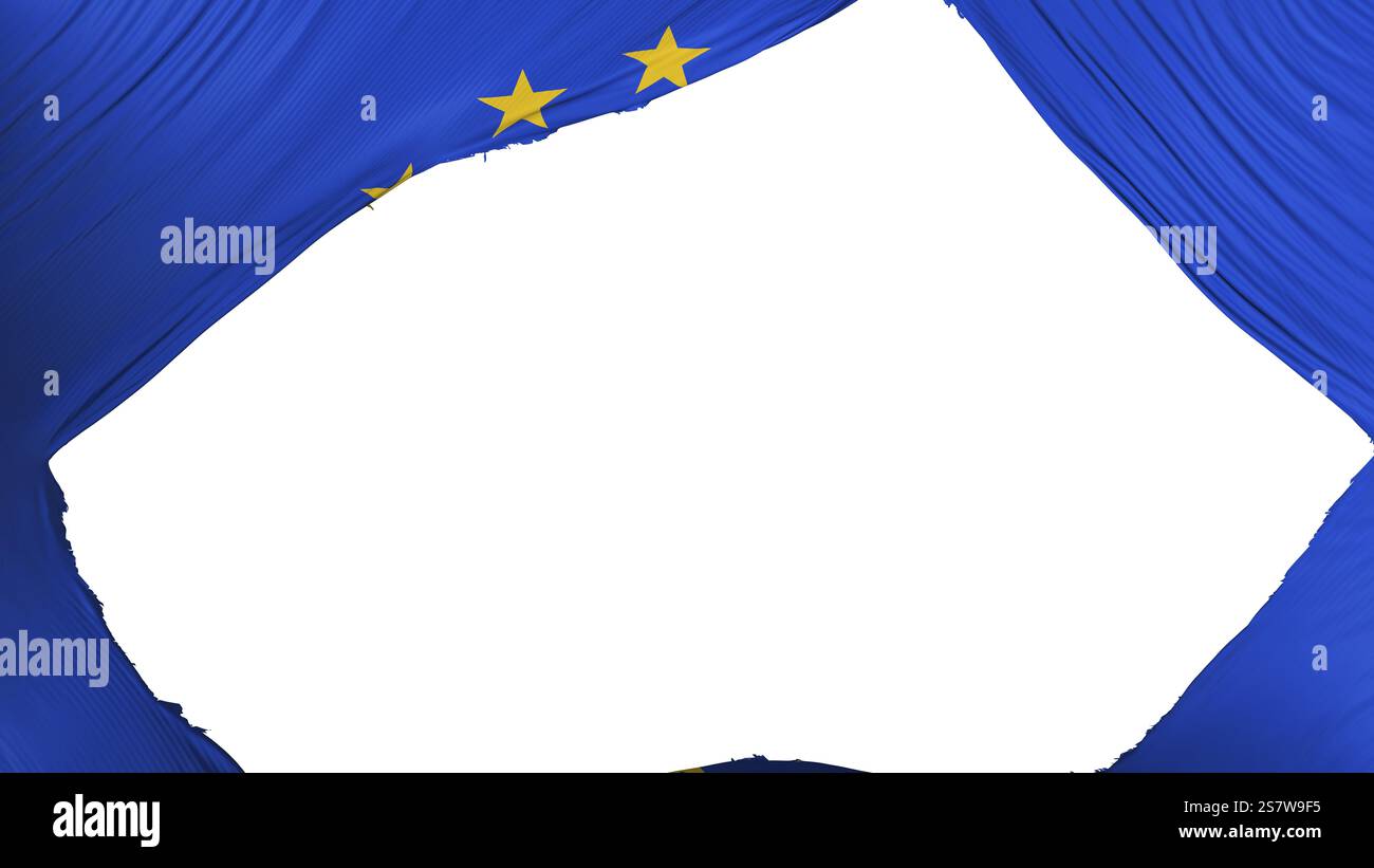 Geteilte Europa-Flagge, weißer Hintergrund, 3D-Darstellung Stockfoto