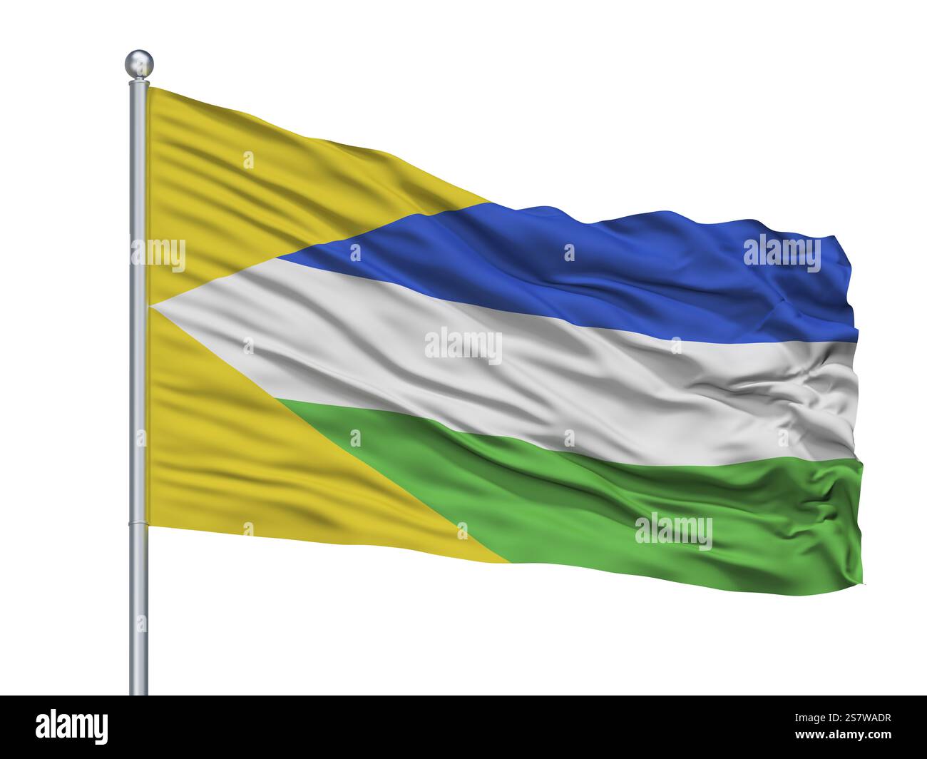 Hato City Flag auf Fahnenmast, Land Kolumbien, Santander Department, isoliert auf weißem Hintergrund, 3D-Rendering Stockfoto