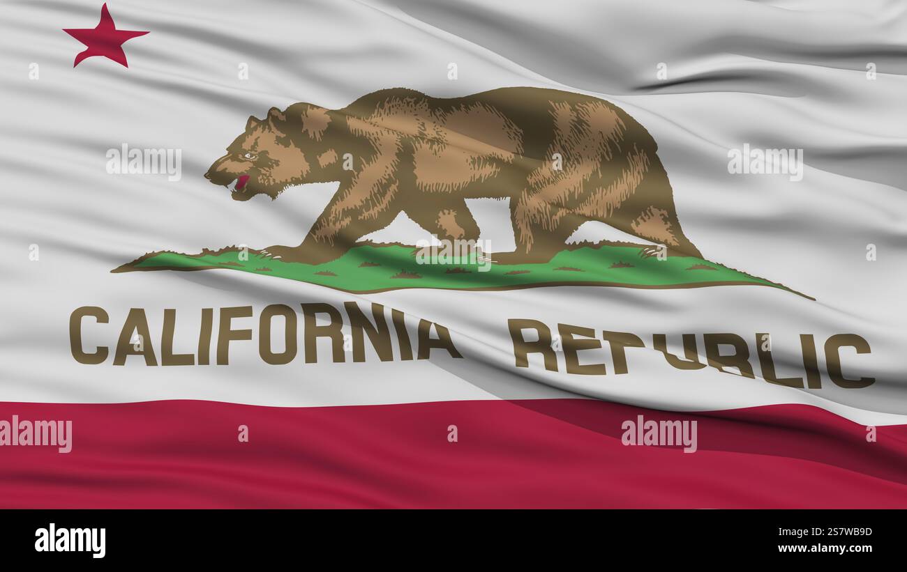 Closeup Kalifornien Flagge am Fahnenmast, USA Zustand, winken im Wind, hohe Auflösung Stockfoto