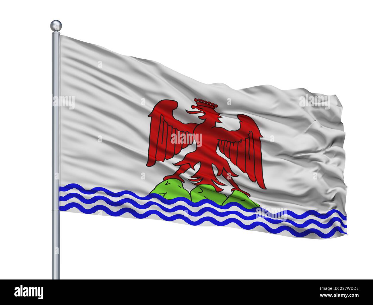 Comte De Nice City Flagge am Fahnenmast, Land Frankreich, isoliert auf weißem Hintergrund Stockfoto