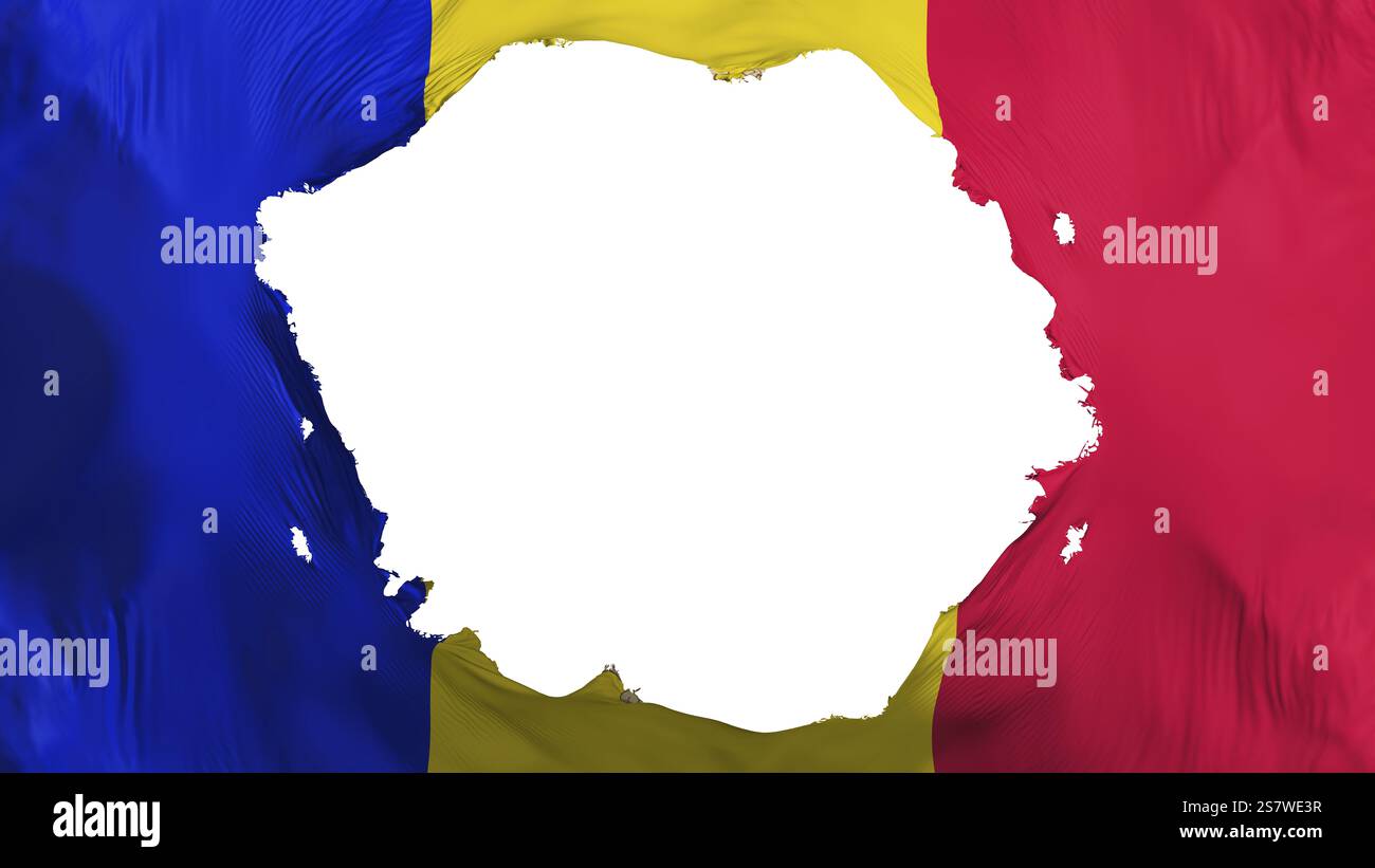Gebrochene Andorra-Flagge, weißer Hintergrund, 3D-Rendering Stockfoto