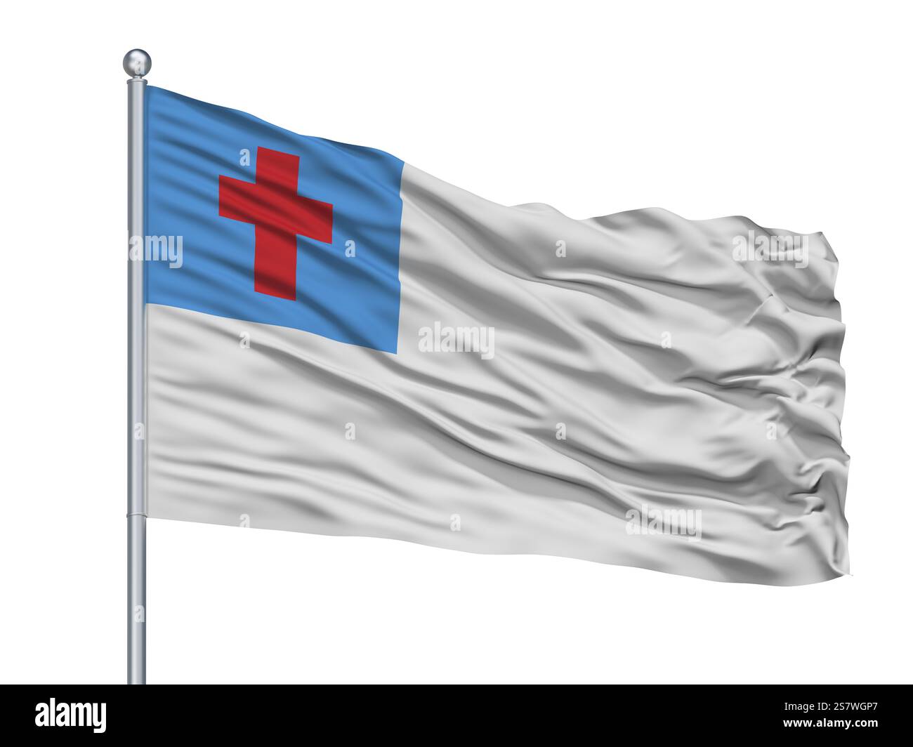 Christliche Flagge Auf Fahnenmast, Isoliert Auf Weißem Hintergrund Stockfoto