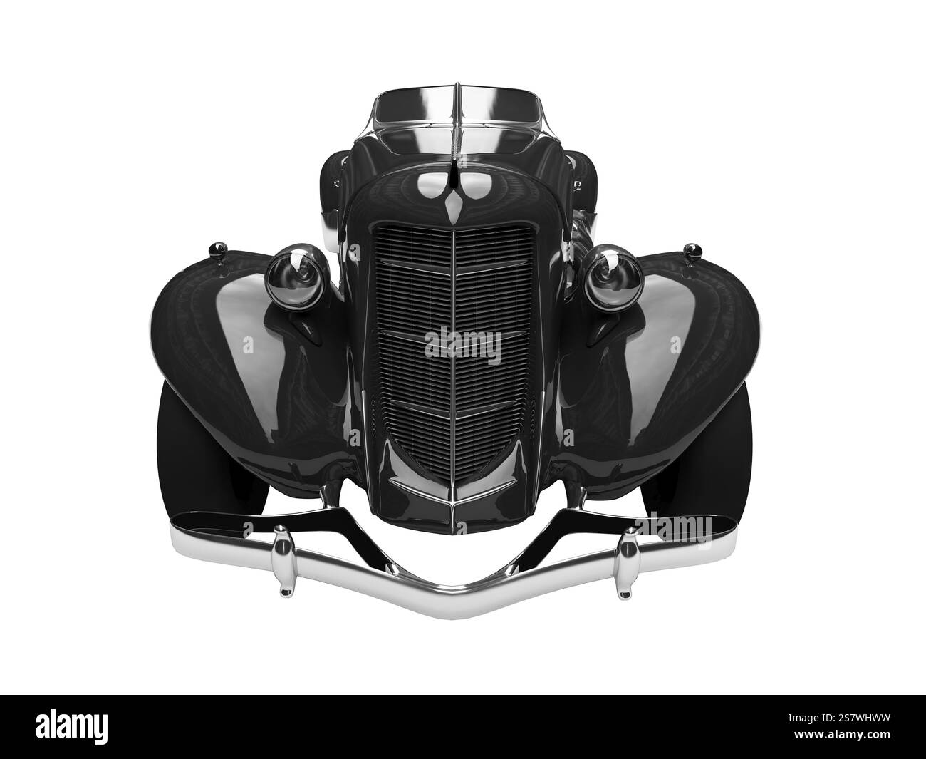 Isoliertes schwarzes Oldtimer auf weißem Hintergrund Stockfoto