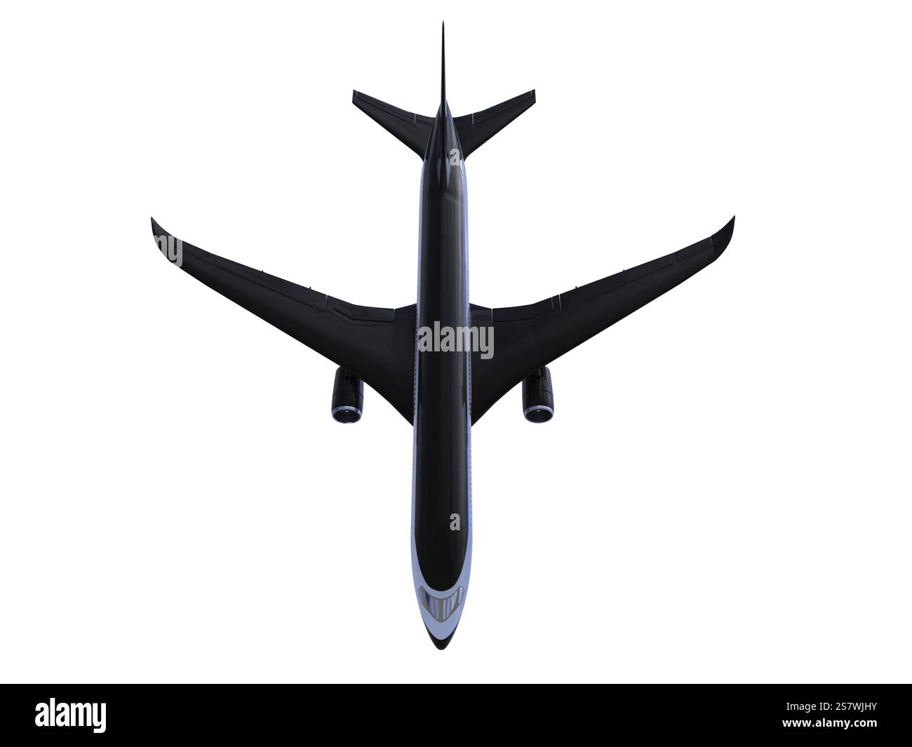 Isoliertes schwarzes Flugzeug auf weißem Hintergrund Stockfoto