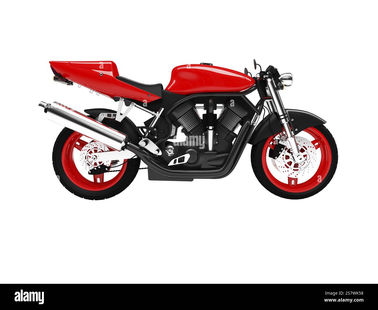 Isoliertes Motorrad auf weißem Hintergrund Stockfoto