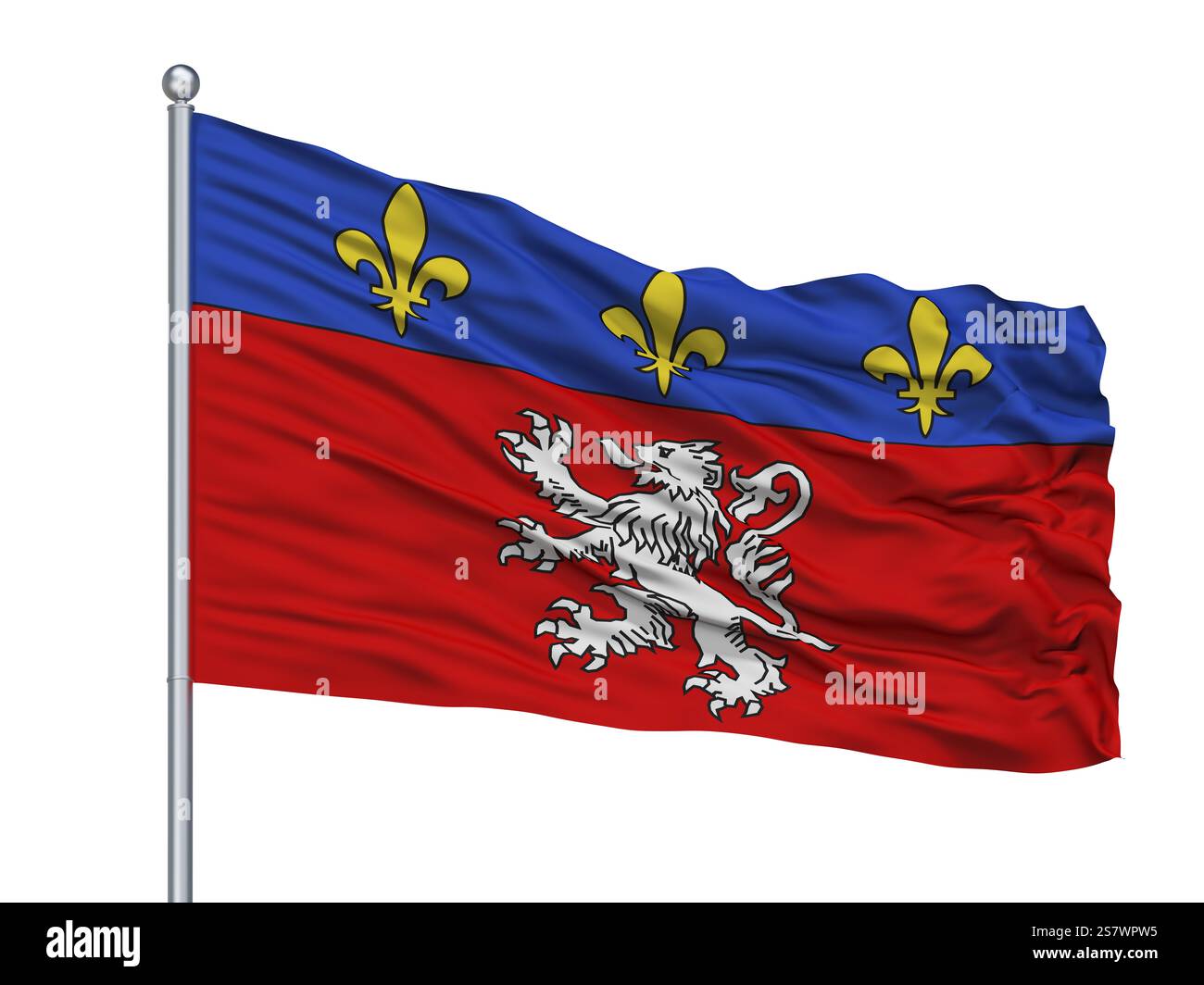 Lyon Stadt Fahne Fahnenmast, Land Frankreich, isoliert auf weißem Hintergrund Stockfoto