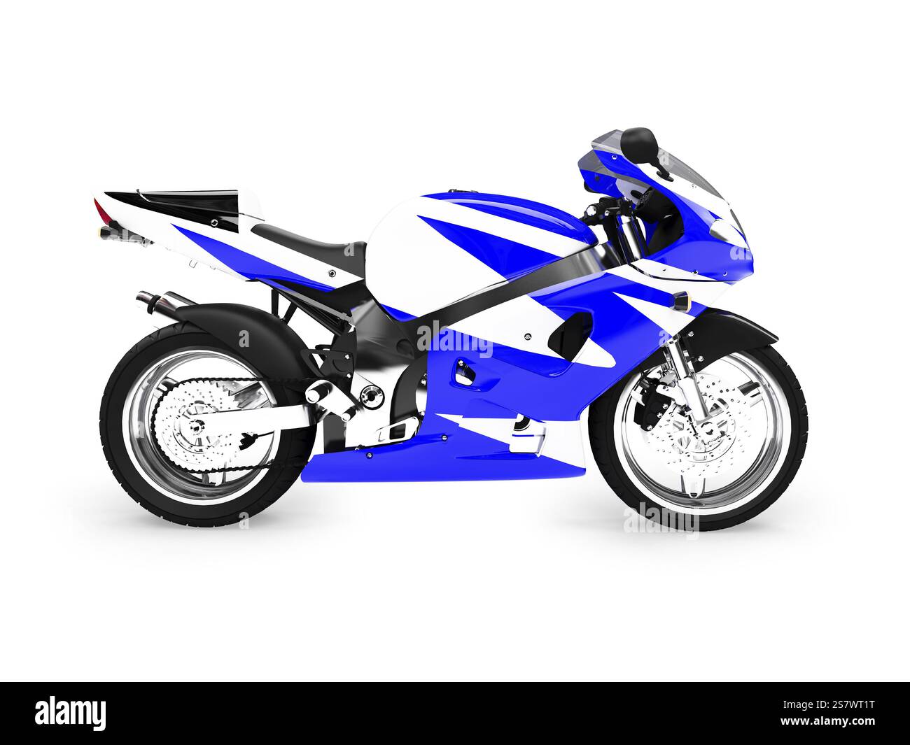 Isoliertes Motorrad auf weißem Hintergrund Stockfoto