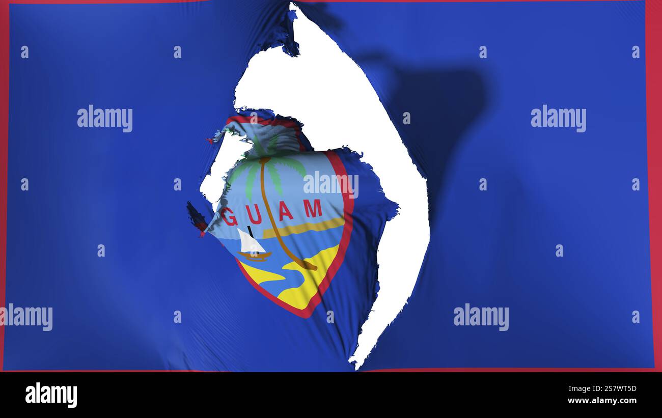 Beschädigte Guam State Flag, weißer Hintergrund, 3D-Rendering Stockfoto