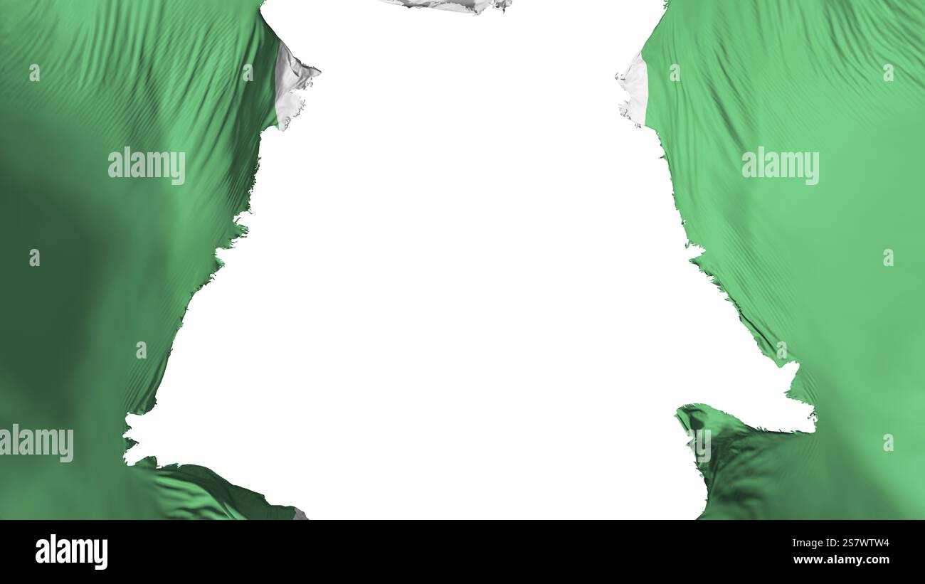 Ragged Abuja, der Hauptstadt Nigerias Flagge, weißer Hintergrund, 3D-Rendering Stockfoto