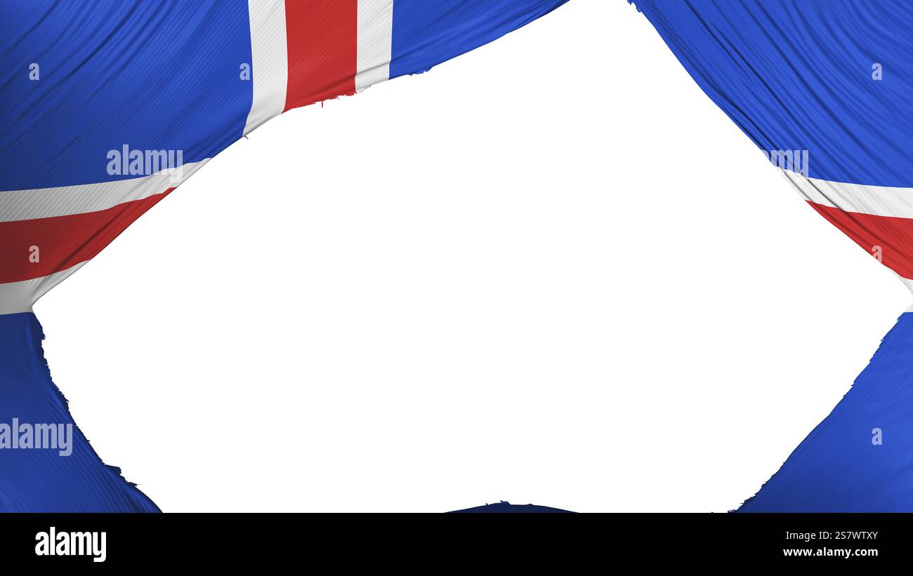 Geteilte Islandflagge, weißer Hintergrund, 3D-Darstellung Stockfoto