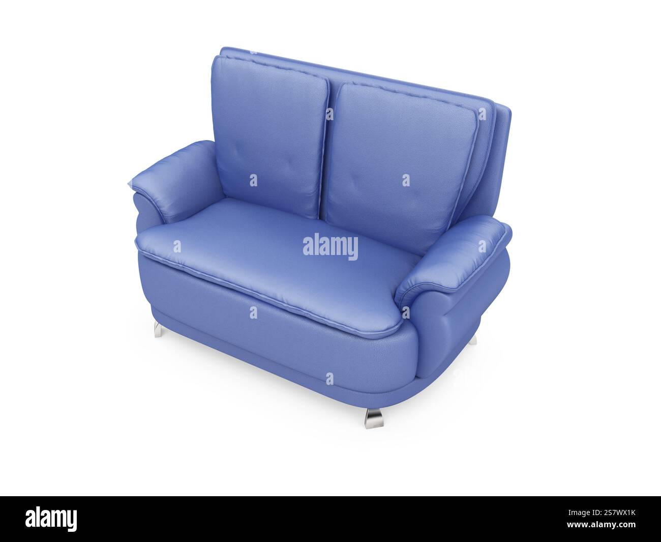 Isoliertes blaues Sofa auf weißem Hintergrund Stockfoto