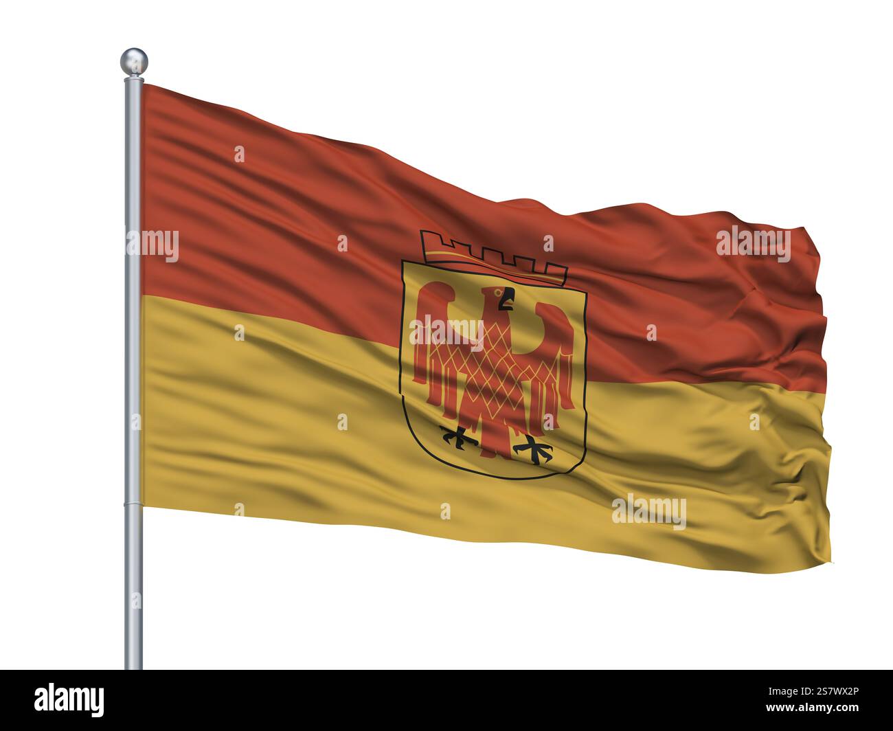 Potsdam City Flagge am Fahnenmast, Land Deutschland, isoliert auf weißem Hintergrund Stockfoto
