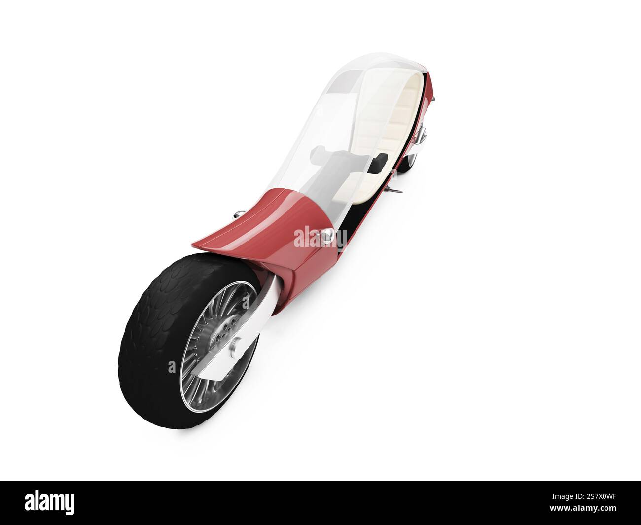 Isolierter Blick auf das rote Motorrad der Zukunft über weißem Hintergrund Stockfoto