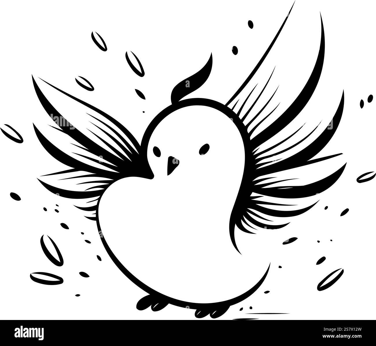 Vektorbild eines Vogels mit Flügeln. Schwarzweiß-Illustration. Stock Vektor