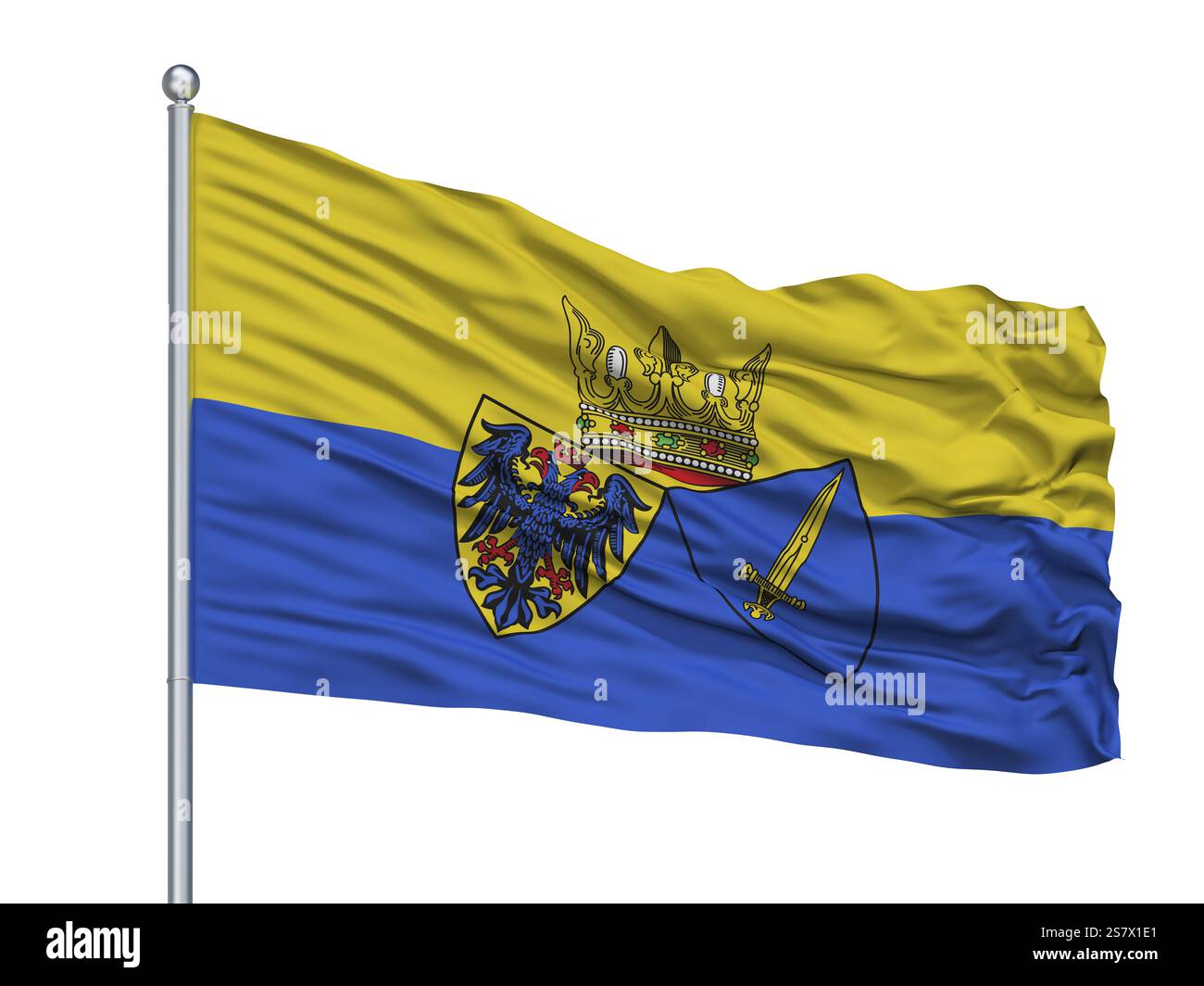 Essen City Flagge am Fahnenmast, Land Deutschland, isoliert auf weißem Hintergrund Stockfoto Essen City Flagge am Fahnenmast, Land Deutschland, isoliert auf weißem Hintergrund Stockfoto