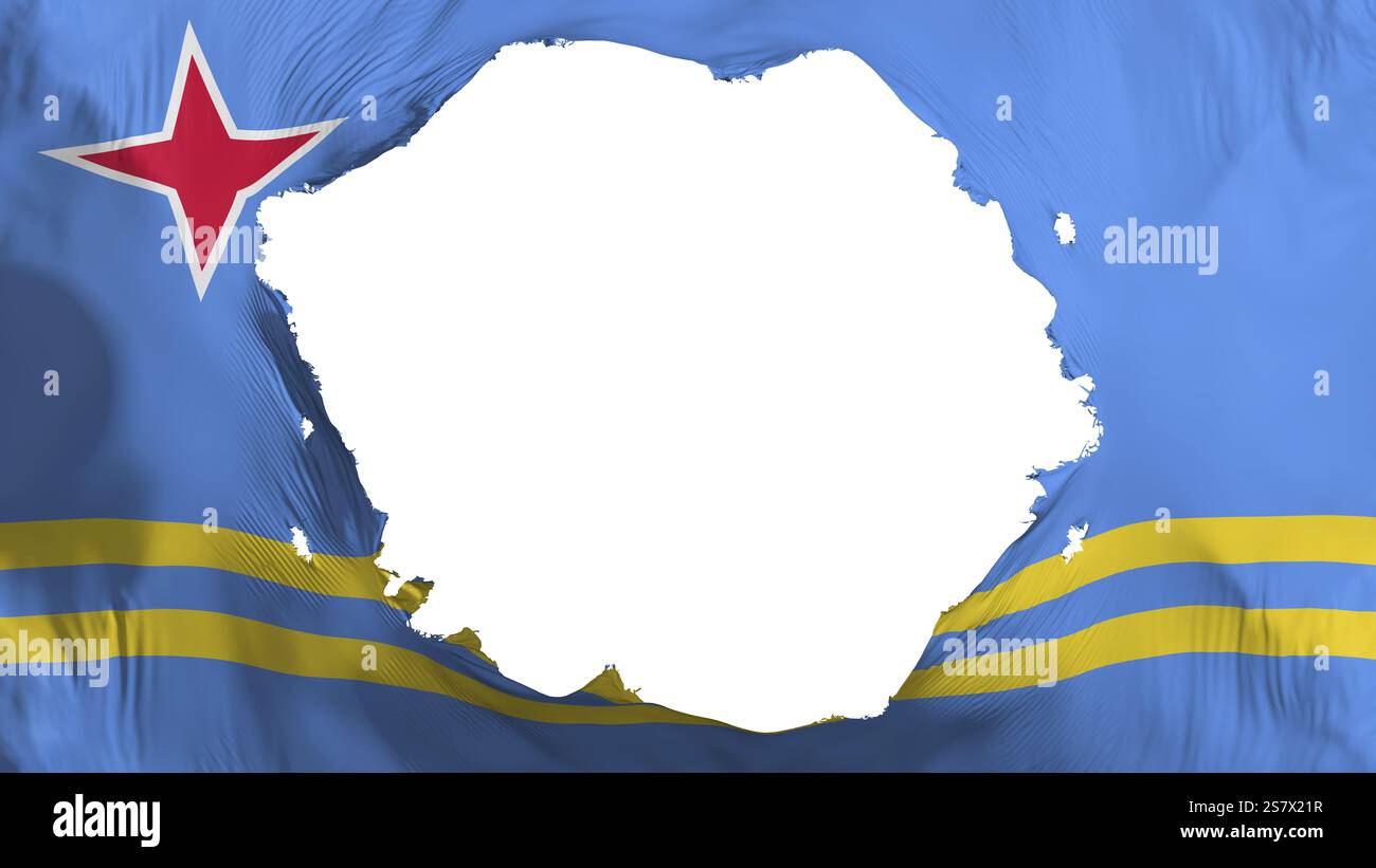 Gebrochene Aruba-Flagge, weißer Hintergrund, 3D-Rendering Stockfoto