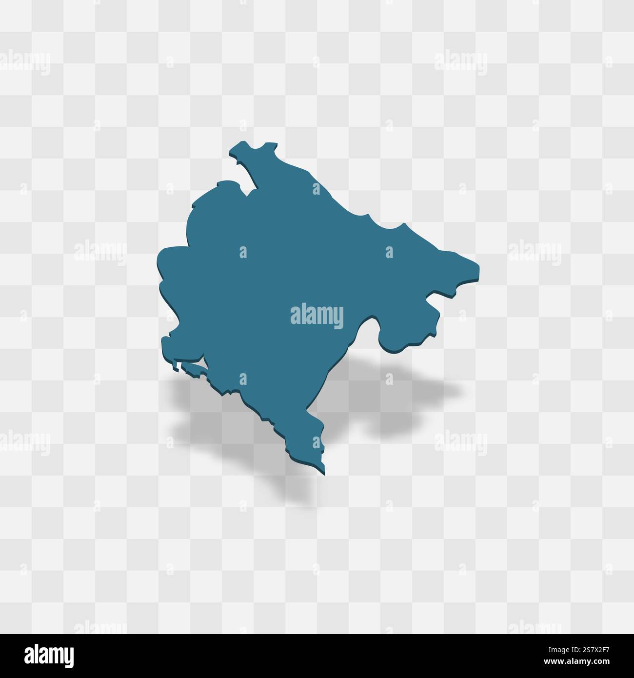 Montenegro hohe detaillierte Vektordarstellung der Ländersilhouette. 3D-Karte auf transparentem Hintergrund mit fallendem Schatten. Für Bildungs-, dekorative oder informative Zwecke. Stock Vektor