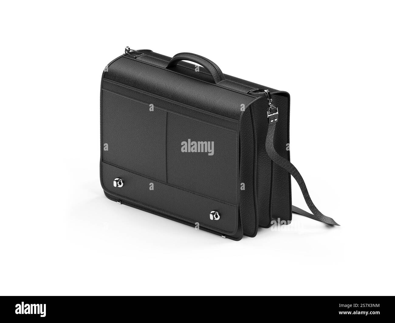 Isolierte Handtasche aus schwarzem Leder über weiß Stockfoto