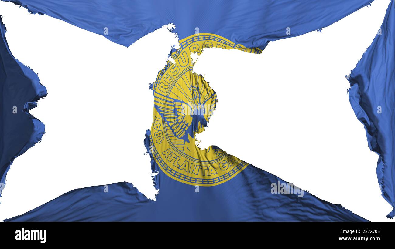 Zerstört Atlanta City, der Hauptstadt von Georgia State Flag, weißer Hintergrund, 3D-Rendering Stockfoto