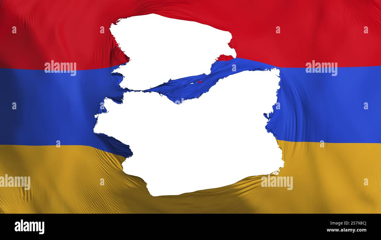 Tattered Armenien Flagge, weißer Hintergrund, 3D-Rendering Stockfoto