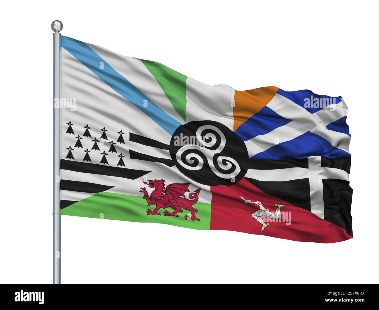 Kombiniert Mit Der Isolierten Flagge Der Keltischen Nationen Auf Fahnenmast Mit Weißem Hintergrund Stockfoto Kombiniert Mit Der Isolierten Flagge Der Keltischen Nationen Auf Fahnenmast Mit Weißem Hintergrund Stockfoto