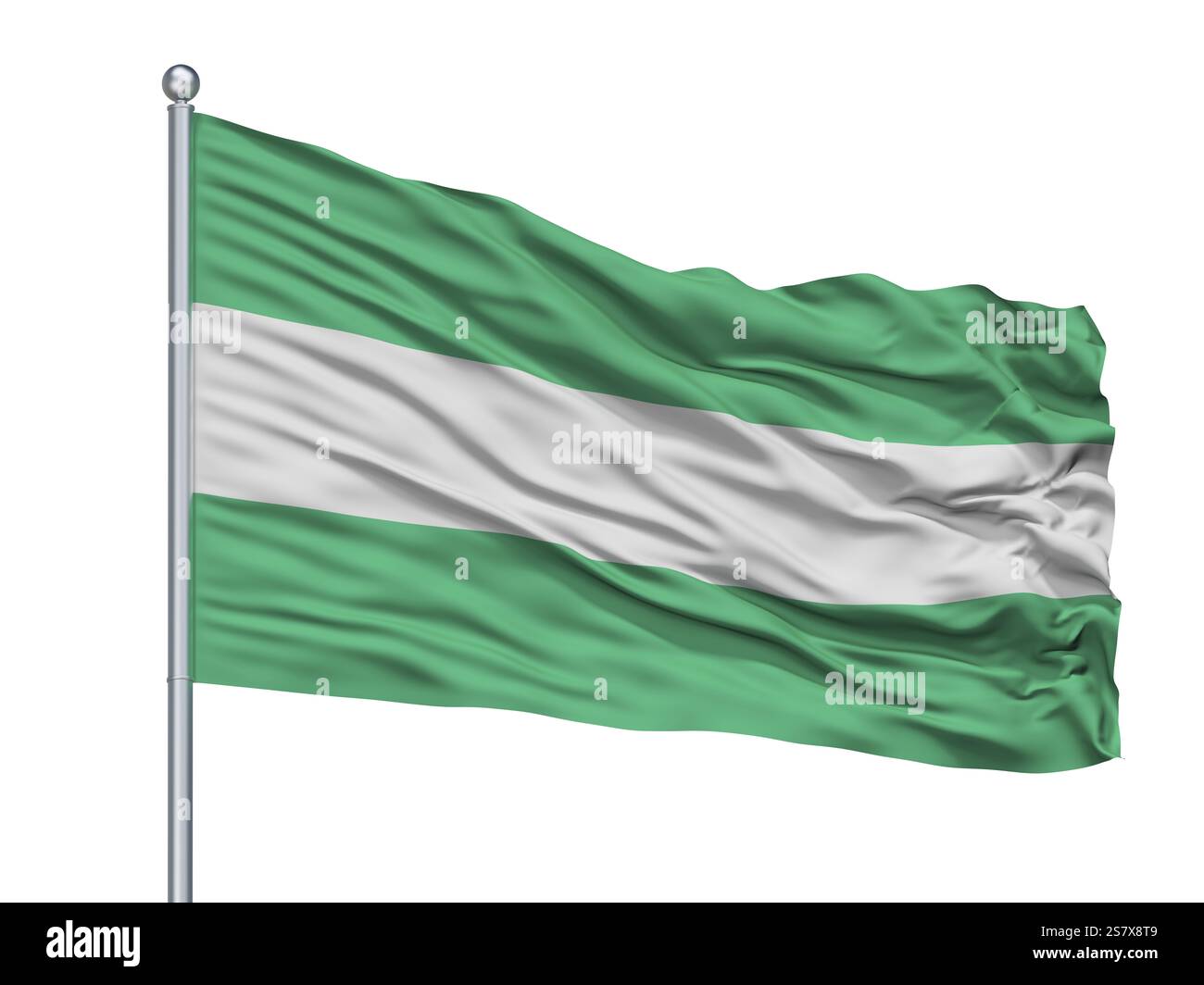Tunja City Flag auf Fahnenmast, Land Kolumbien, isoliert auf weißem Hintergrund, 3D-Rendering Stockfoto