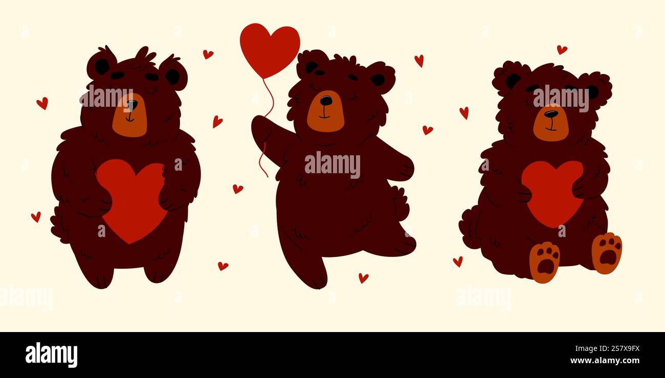 Set mit niedlichen Bären für Valentinstag Illustration von Bären Stock Vektor