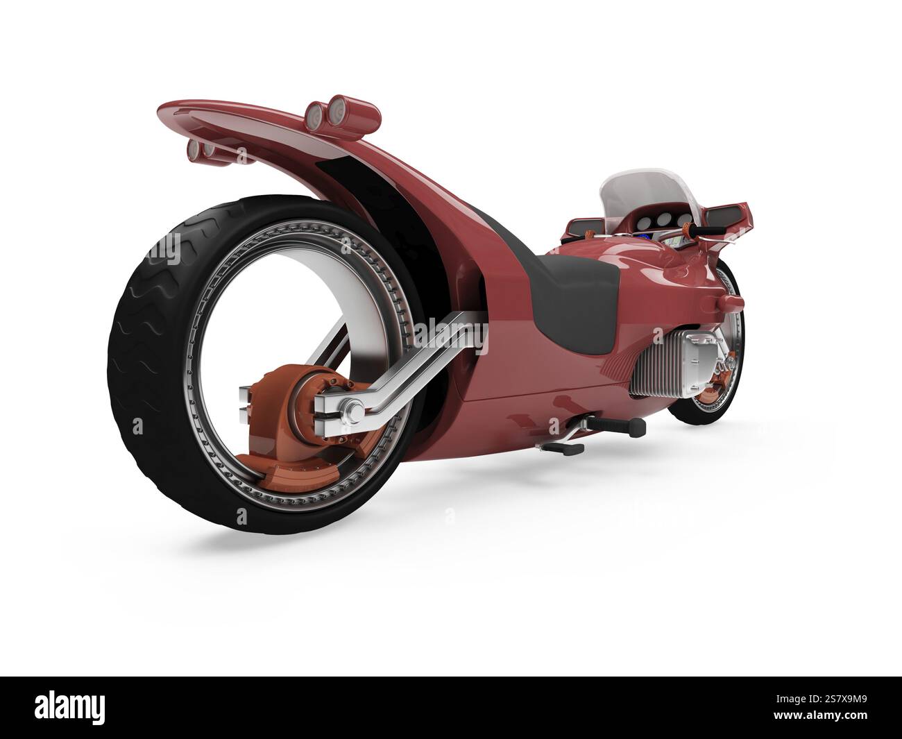 Isolierte rote Rückansicht des Fahrrads über weißem Hintergrund Stockfoto
