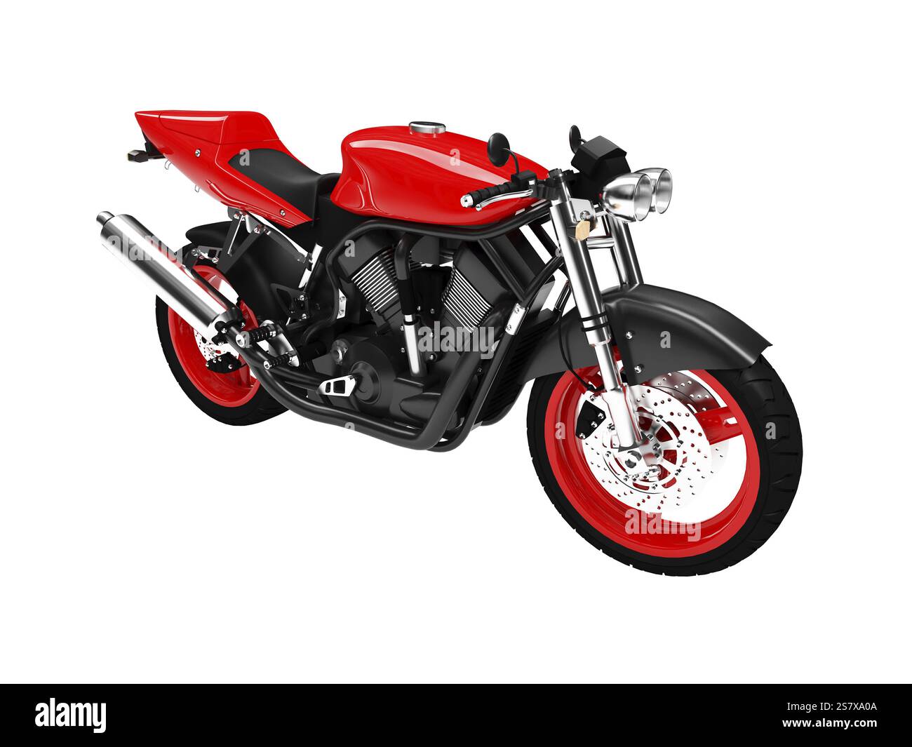 Isoliertes Motorrad auf weißem Hintergrund Stockfoto