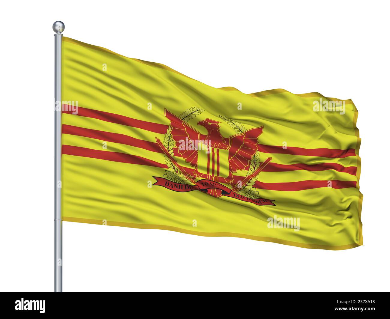 Republik Vietnam Militärflagge Auf Fahnenmast, Isoliert Auf Weißem Hintergrund Stockfoto