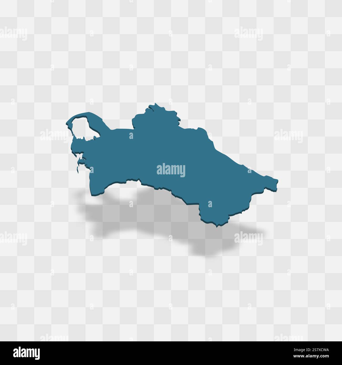 Turkmenistan hohe detaillierte Vektordarstellung der Ländersilhouette. 3D-Karte auf transparentem Hintergrund mit fallendem Schatten. Für Bildungs-, dekorative oder informative Zwecke. Stock Vektor