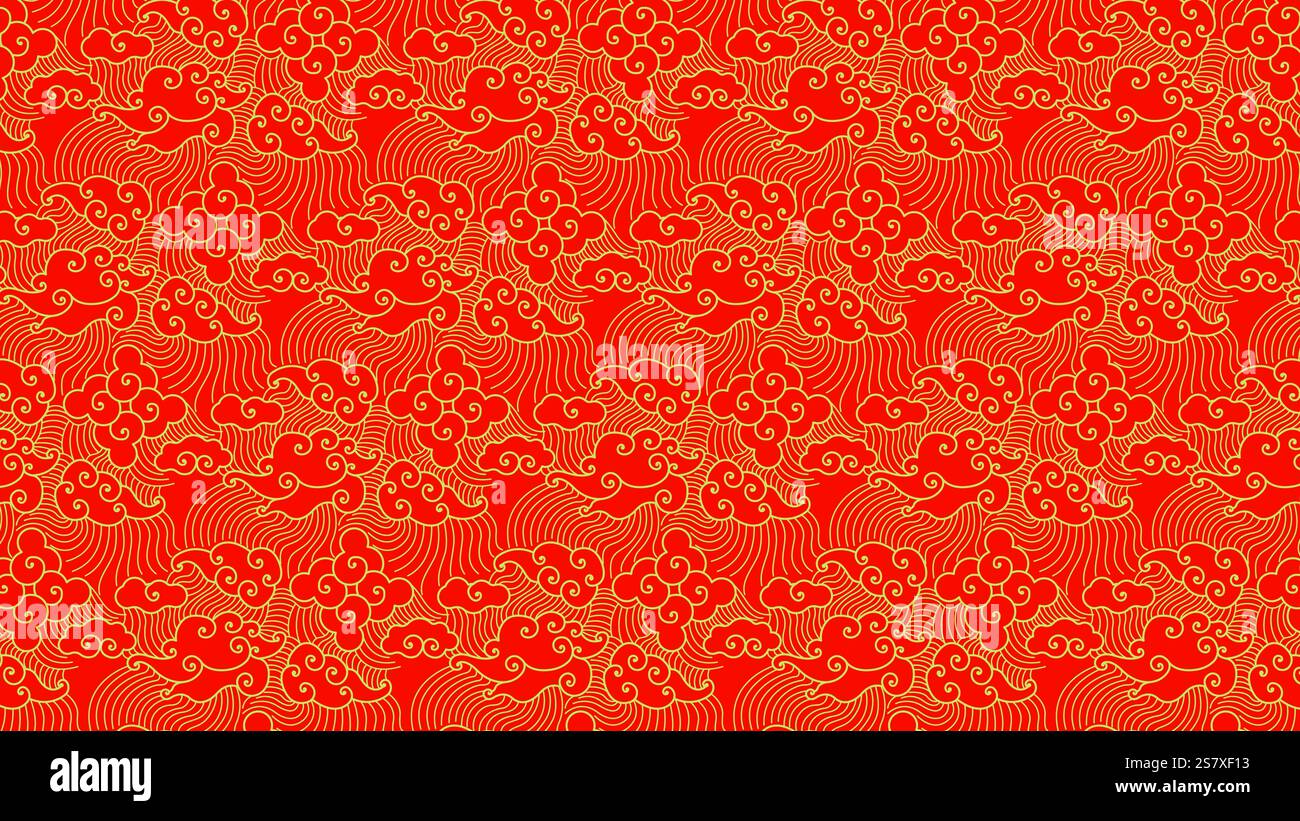Chinesische Mustertextur mit abstrakten Wolken mit rotem Hintergrund für das chinesische Neujahr Stock Vektor