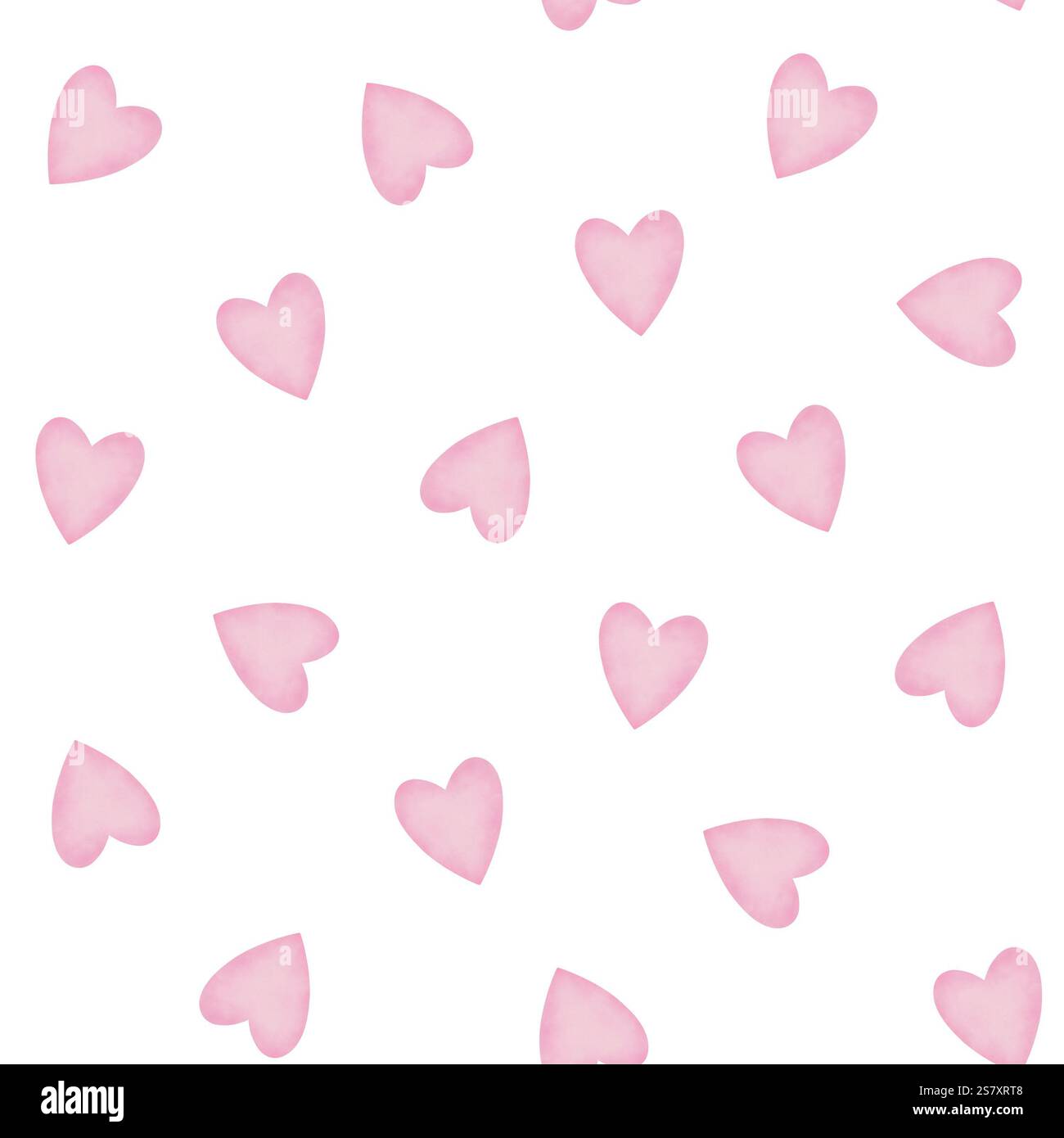 Nahtloses Muster mit rosafarbenen Herzen. Niedliche Illustration zur Dekoration zum Valentinstag. Romantischer Hintergrund, ideal für Grußkarten, Tapeten oder Stoff Stockfoto