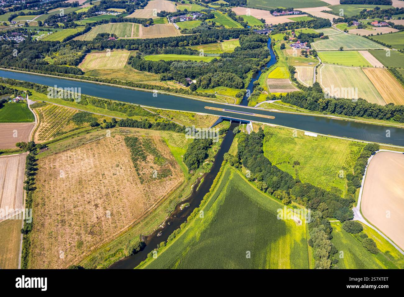 Luftbild, Lippenrenaturierung, Lippenschleife, Lippenverlauf, Lippeverband, Datteln, Datteln, Ruhrgebiet, Nordrhein-Westfalen, Deutschland Stockfoto