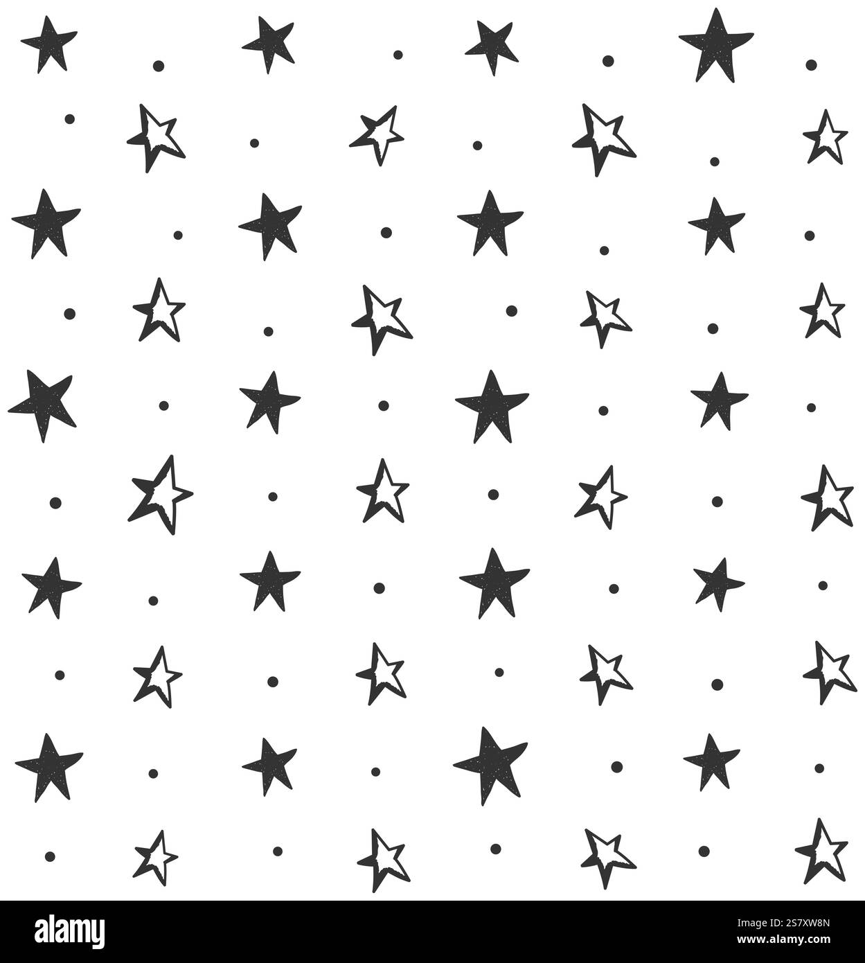 Nahtloses Muster mit Hand gezeichneten Sternen, schwarze Sterne auf weißem Hintergrund, Vektor-eps10-Illustration Stock Vektor
