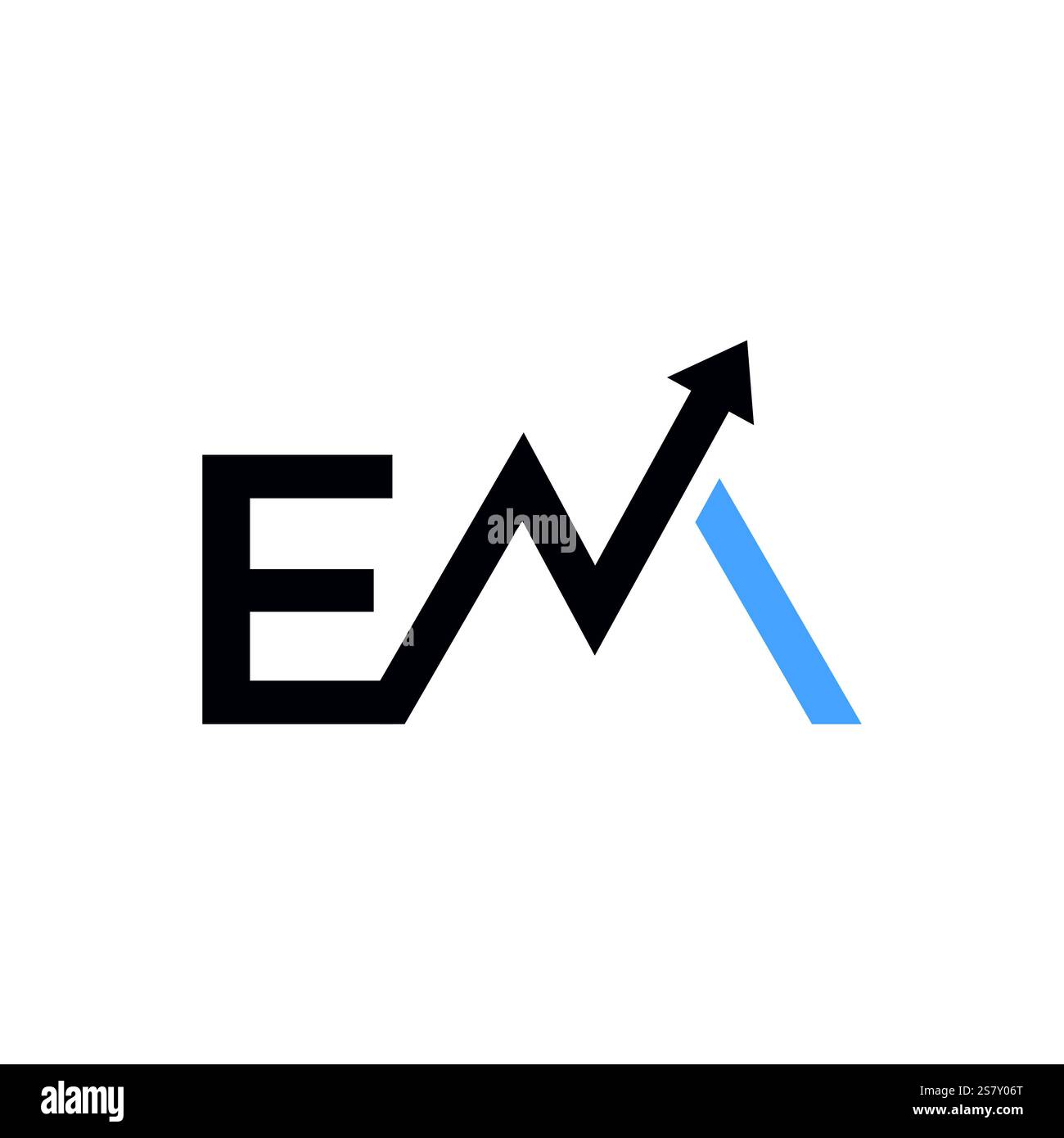 Modernes abstraktes EM-Logo mit nach oben zeigendem Pfeil, das Wachstum, Fortschritt und Professionalität symbolisiert. Perfekt für Geschäftsfokus Stock Vektor