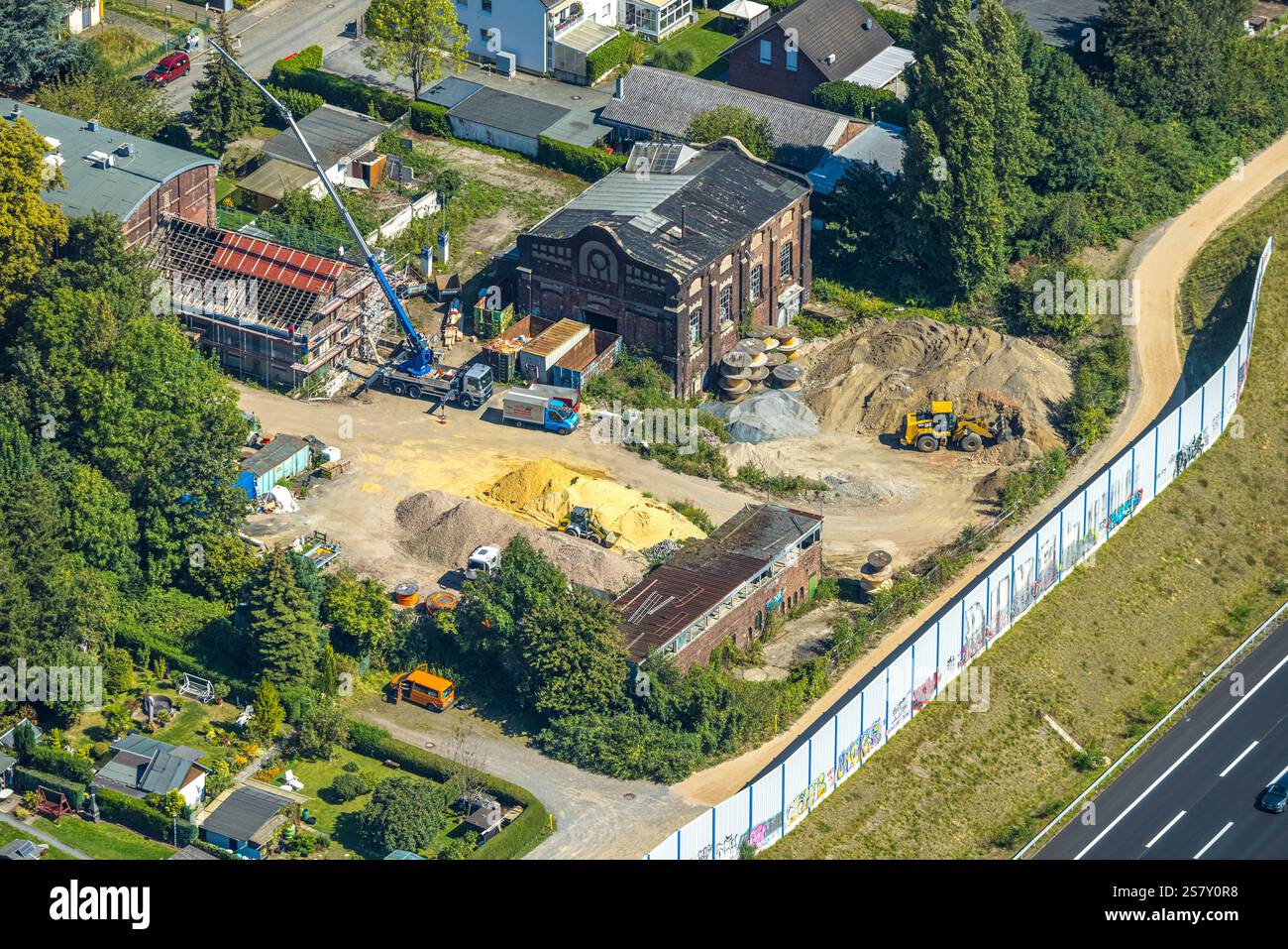 Luftansicht, Zeche Bau Maschinenhaus der Zeche Dannenbaum 2 an der Paulinenstraße mit Baustelle und Umbau in ein Loft, Wiemelhausen Stockfoto