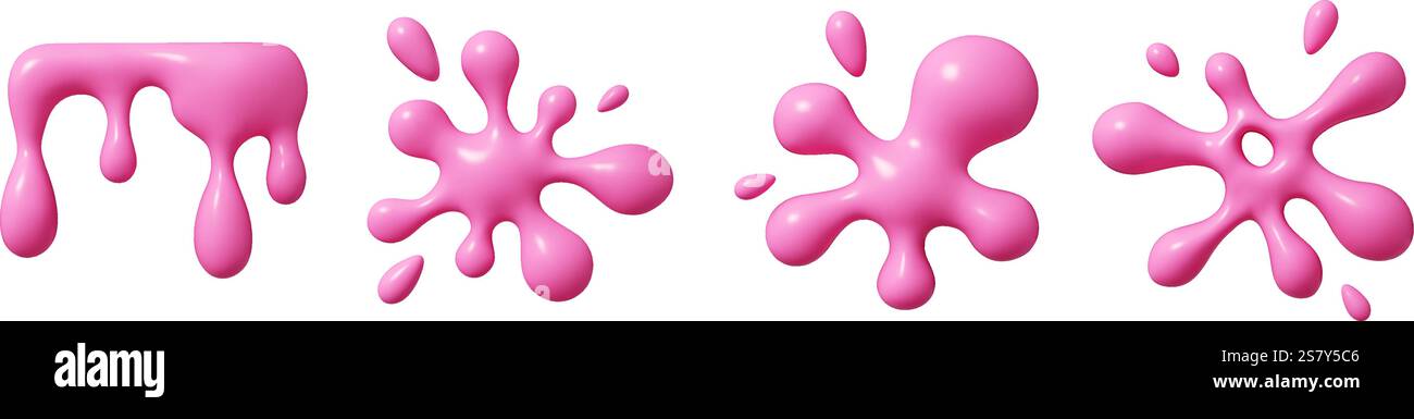 Glänzende 3D-Vektorrosa flüssige Elemente verschiedener abstrakter Formen Stock Vektor