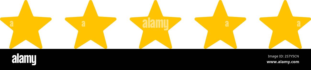 Fünf Sterne Symbol Set abgerundete Form, Kunden Produktbewertung Feedback Symbole, 5 Sterne Bewertung Service Zufriedenheit isolierte Vektor flache Symbol. Stock Vektor
