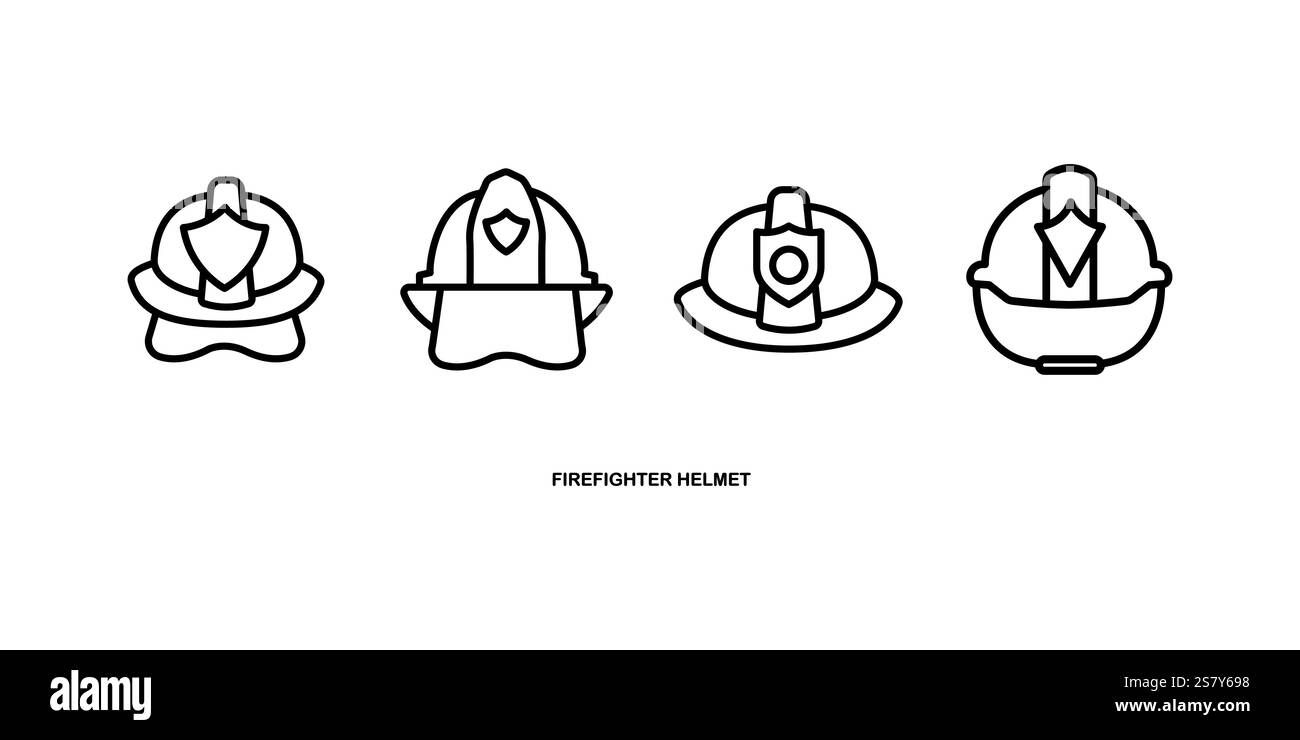 Symbolsatz für Feuerwehrhelm. Einfache Illustration des Vektorsymbols für Feuerwehrhelme für Web Stock Vektor