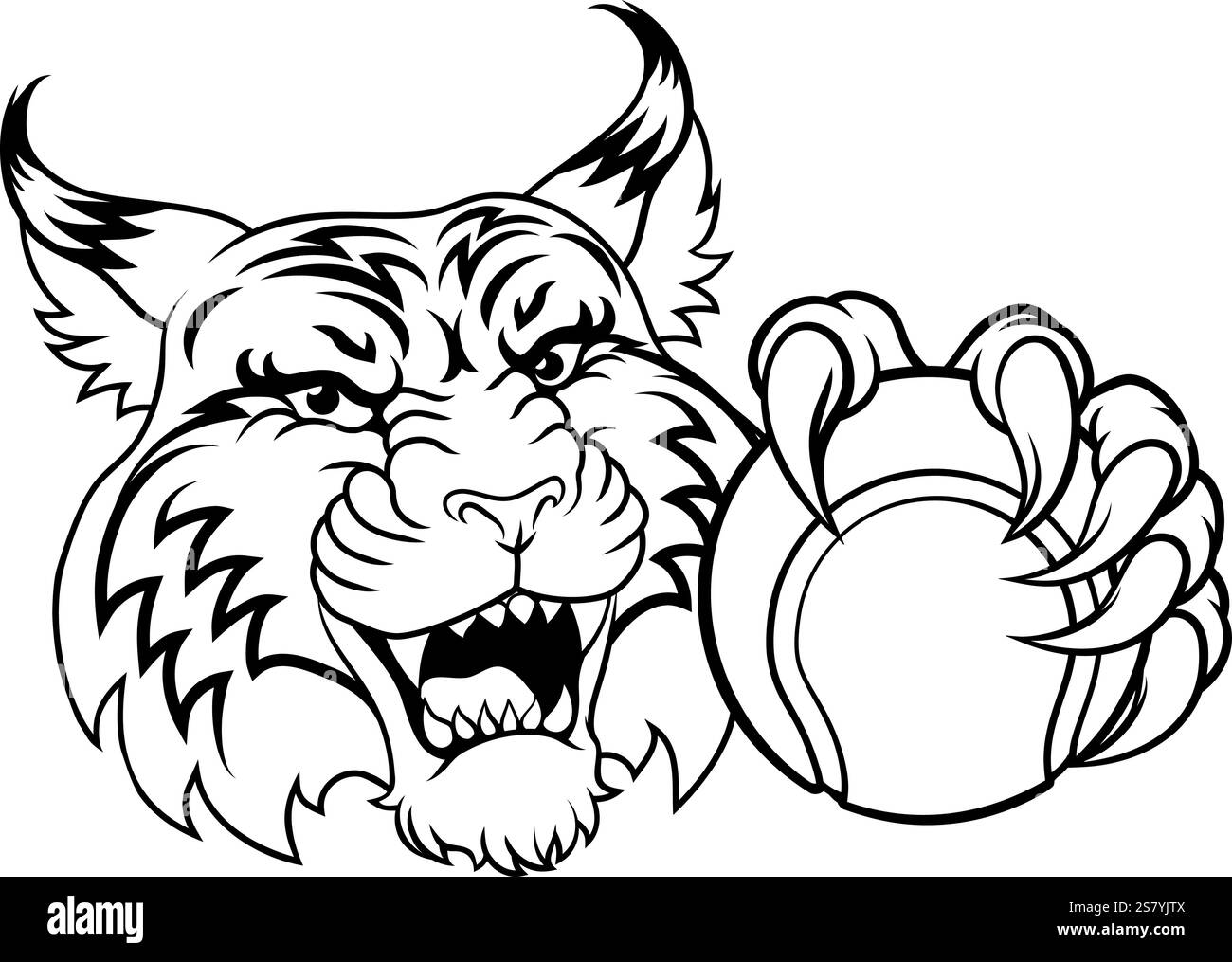 Wildcat Bobcat Tennis Ball Tier Team Maskottchen Stock Vektor