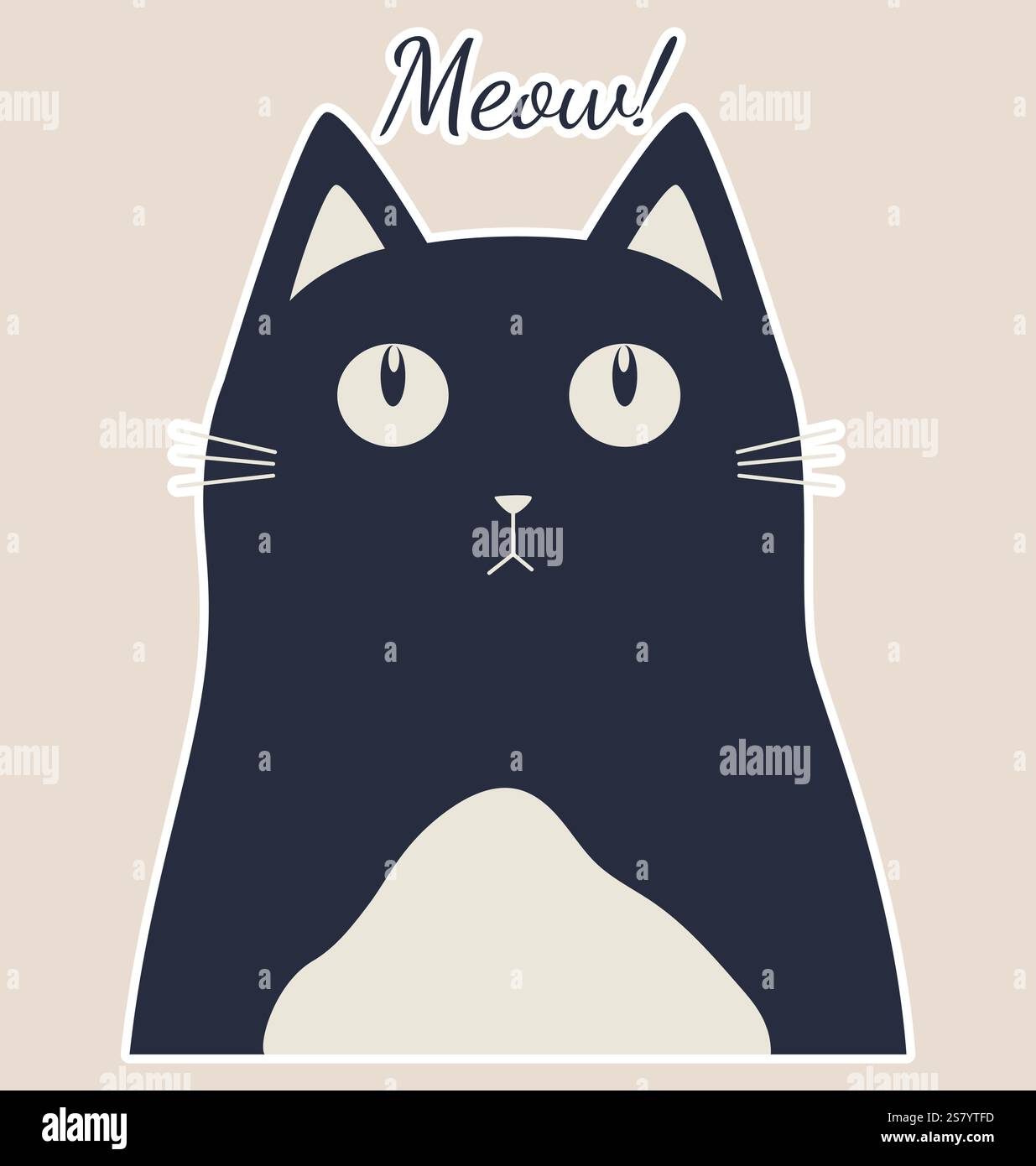Niedliche Vektor-Illustration des schwarzen Katzenaufklebers. Schwarz-weißes Kätzchen-Symbol. 2D-Illustration des Haustieres. Cartoon Kawaii Figur Cute Ca Stock Vektor