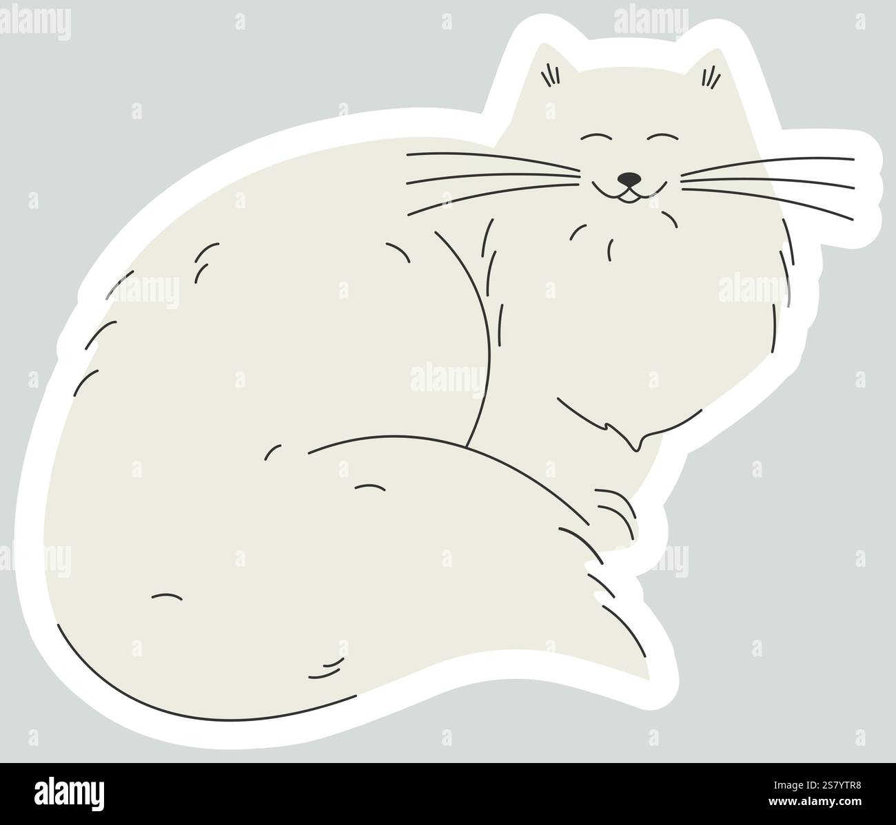 Niedliche Vektor-Illustration des flauschigen Katzenaufklebers. Persisch-weißes Kätzchen-Symbol. 2D-Illustration für das Kawaii-Kätzchen. Cartoon-Figur niedlich Stock Vektor