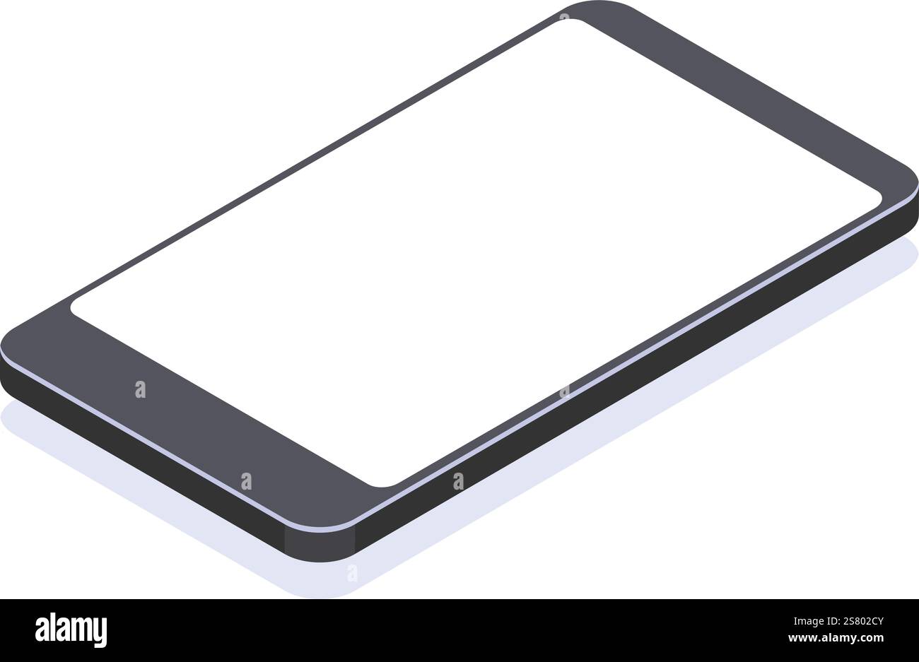 Isometrische Ansicht eines modernen Smartphones mit leerem weißen Bildschirm, perfekt für die Präsentation mobiler Apps oder Websites, mit dezentem Schatten und elegantem Design Stock Vektor
