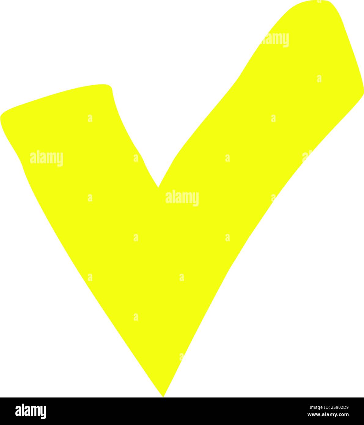 Einfaches, handgezeichnetes Häkchen in leuchtend gelber Farbe, das auf einem sauberen weißen Hintergrund Einverständnis, Akzeptanz und erfolgreichen Abschluss symbolisiert Stock Vektor