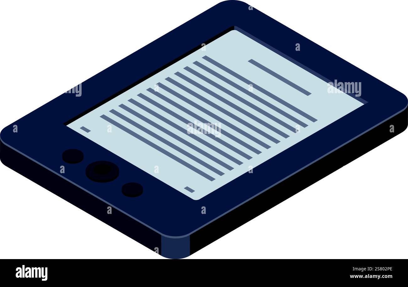 Tragbares elektronisches Gerät mit einem hellen Bildschirm, auf dem E-Mail-Text angezeigt werden, bietet ein bequemes und zugängliches Leseerlebnis für Literaturliebhaber und Lernende gleichermaßen Stock Vektor